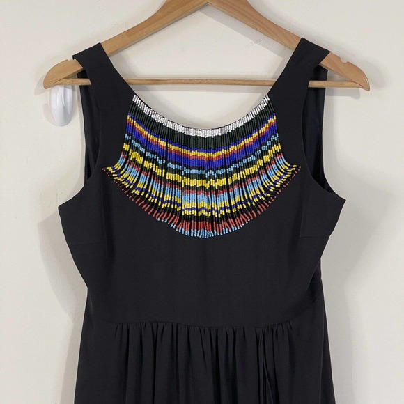 Tibi Silk Beaded Neckline Maxi Dress Size 4 Black Chiffon Ruffle - Picture 4 of 14